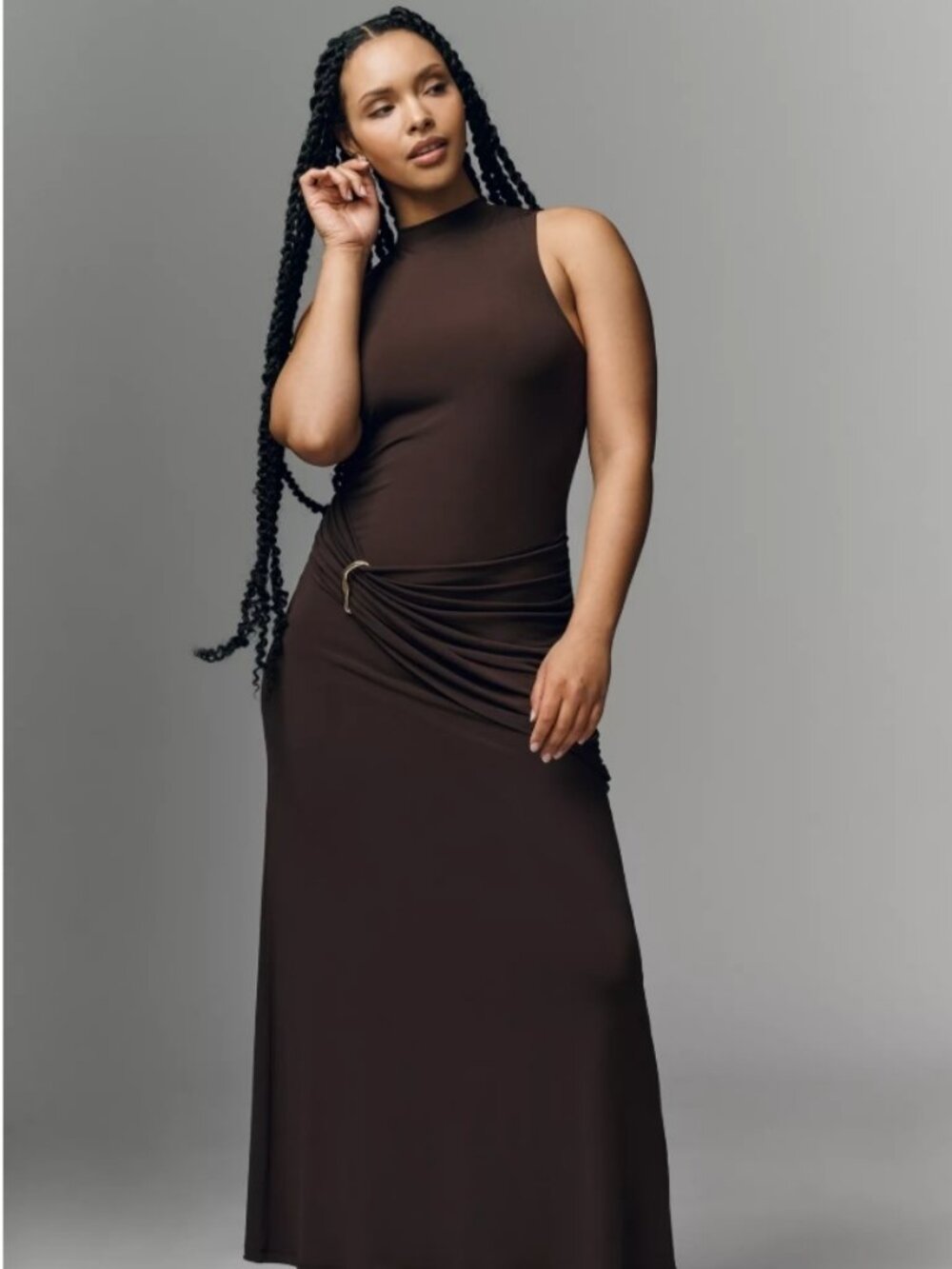 Anthropology Ruched Knit Maxi in Brown 3X